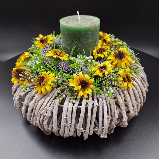 Tischkranz aus Rattan mit Kunst-Sonnenblumen